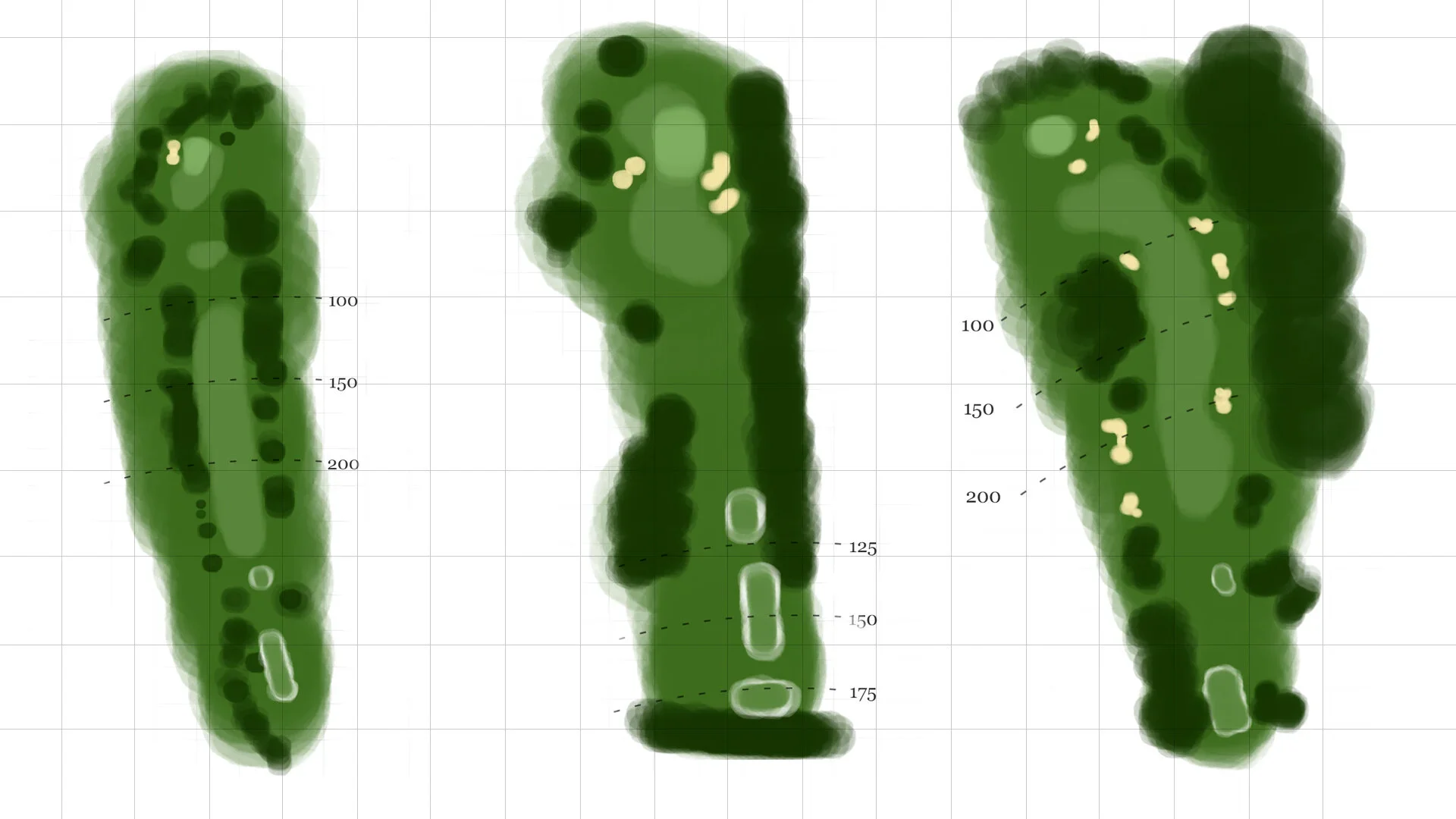 Golf putter grip with three different down-the-line views showing grip texture and pattern.