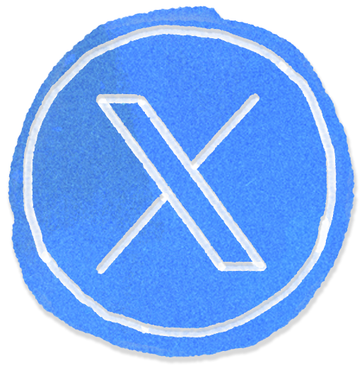 Blue circular icon with a white crossed 'X' in the center.