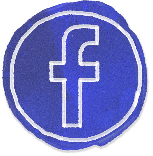 Neon sign of the Facebook logo with a blue background and white outline.