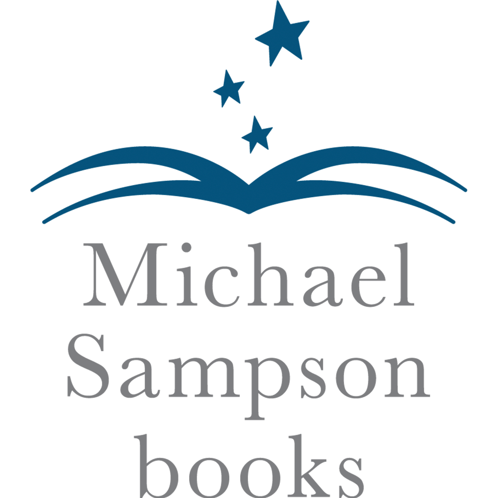 Logo for Michael Sampson Books featuring an open book with three blue stars above it.