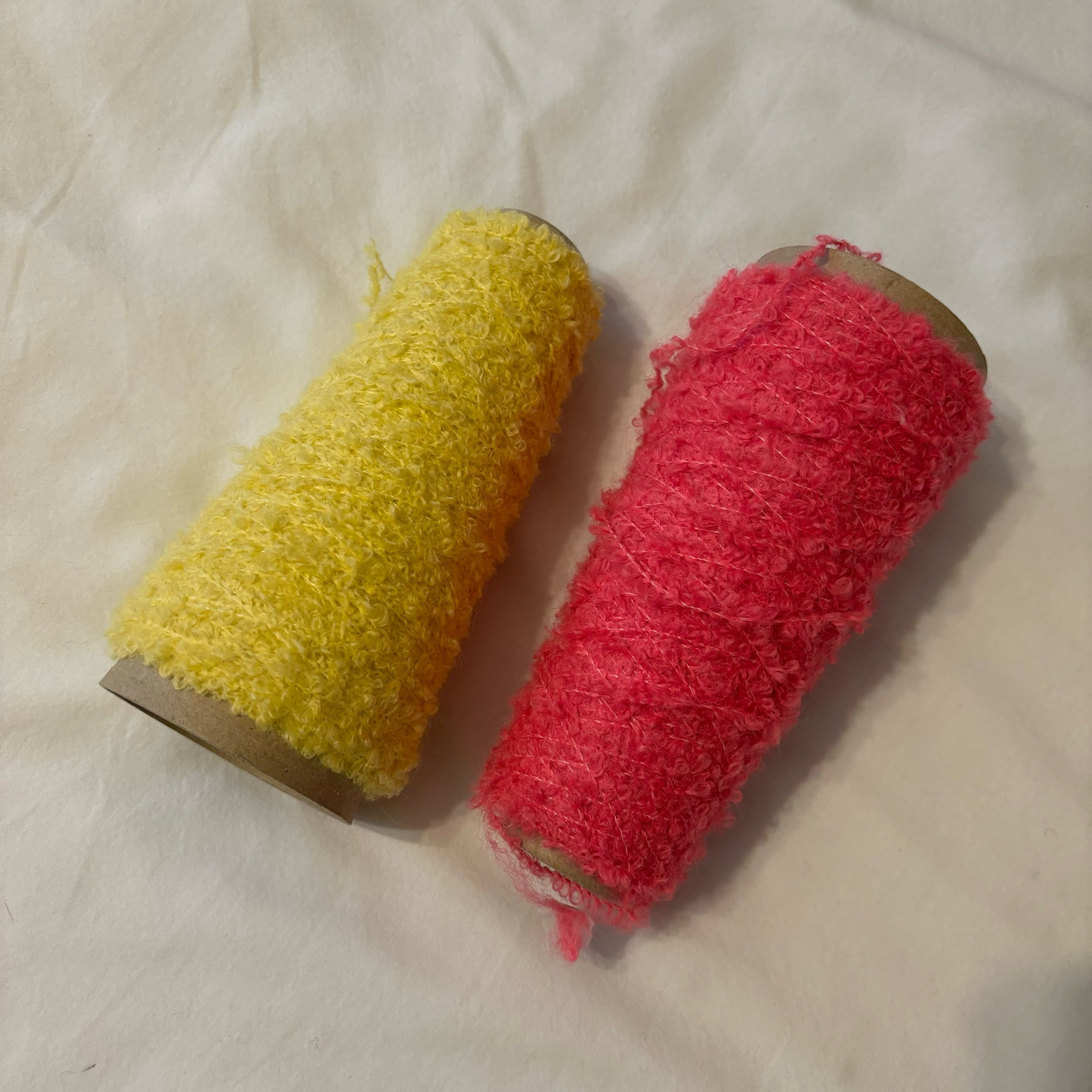 bright pink and yellow boucle yarn