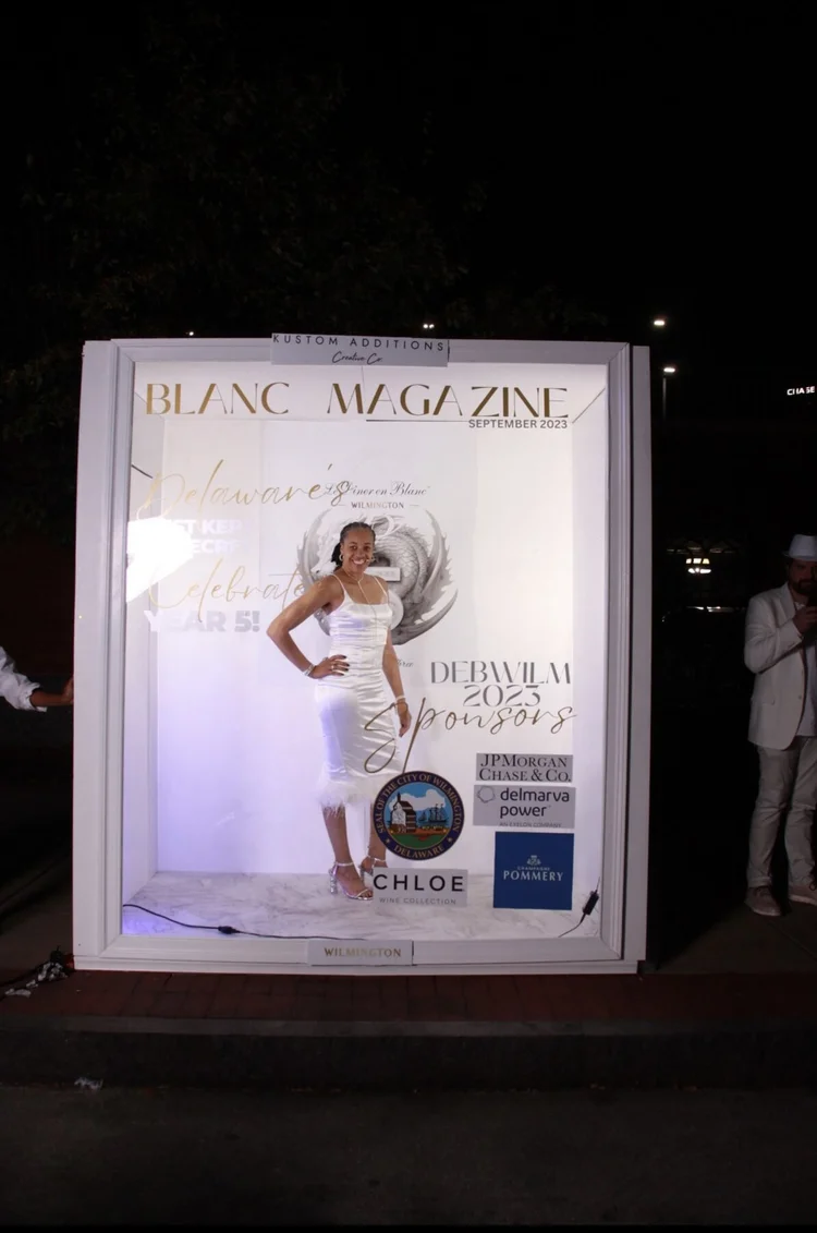 Couple in all white on a Blanc Magazine cover