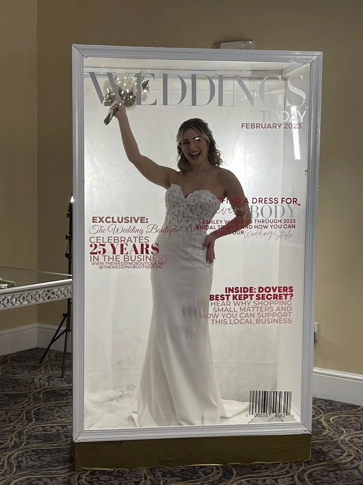 Bride on a custom Weddings magazine cover in the Kustom Additions magazine booth