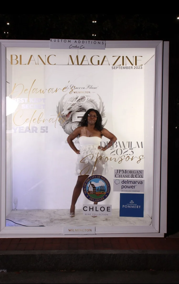 Two guests in pearls and tulle on a custom magazine cover