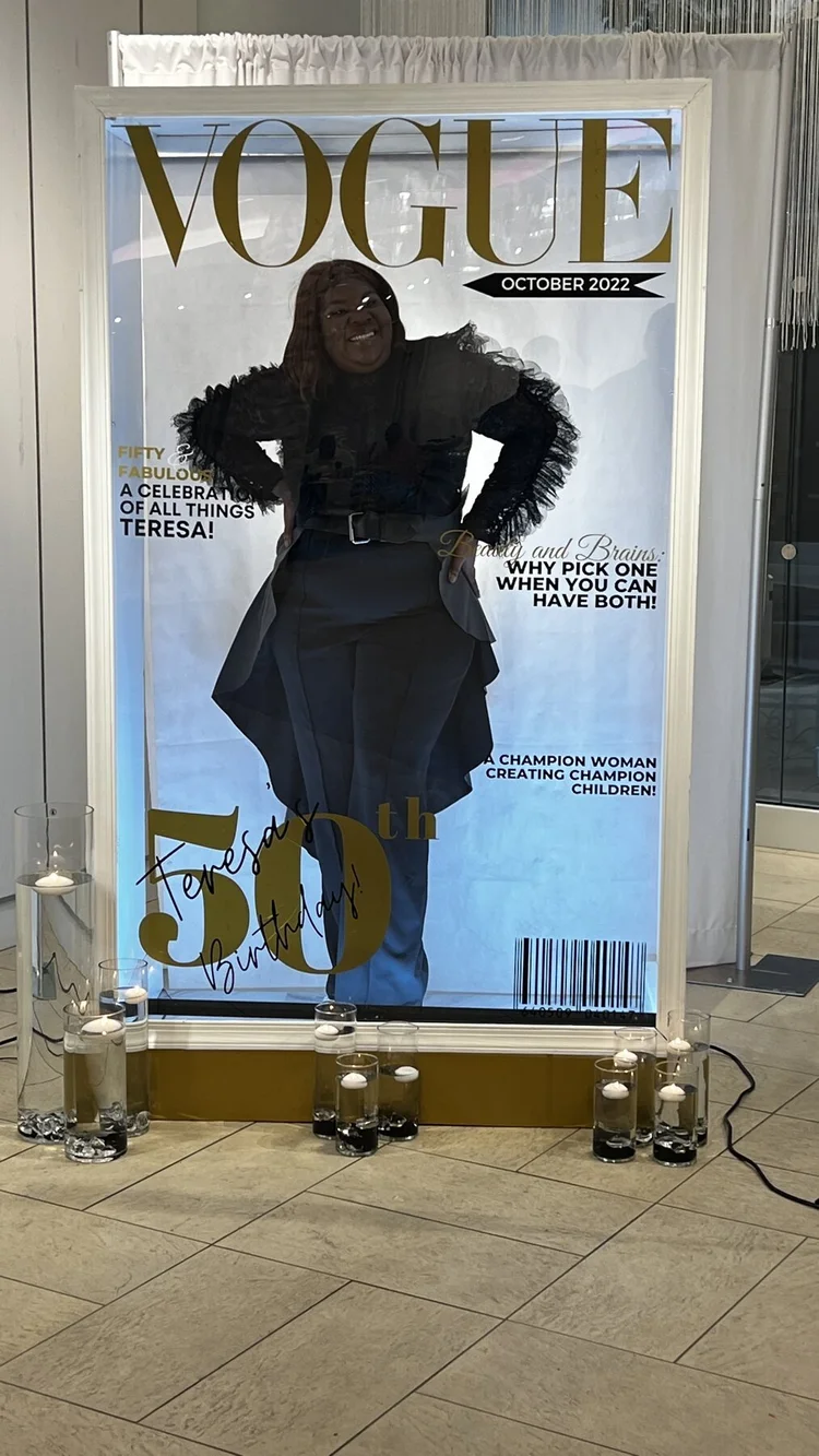 Vogue magazine booth cover for a 50th birthday celebration