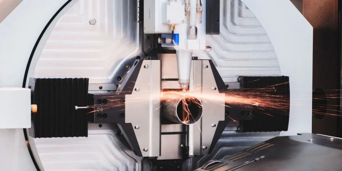 CNC tube laser cutting machine in a metal fabrication shop.