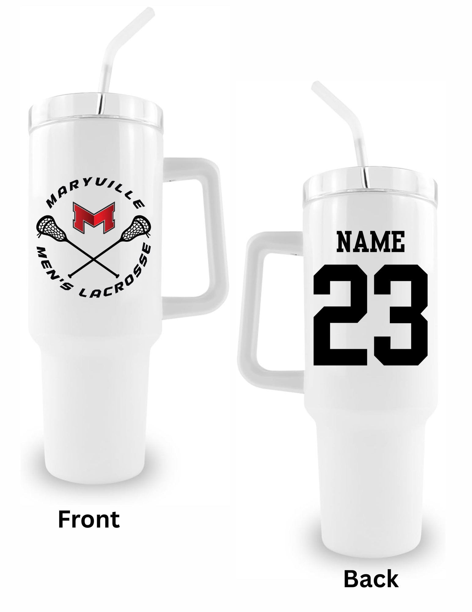 40oz Tumbler with Handle, Lid, Straw - personalized with player name