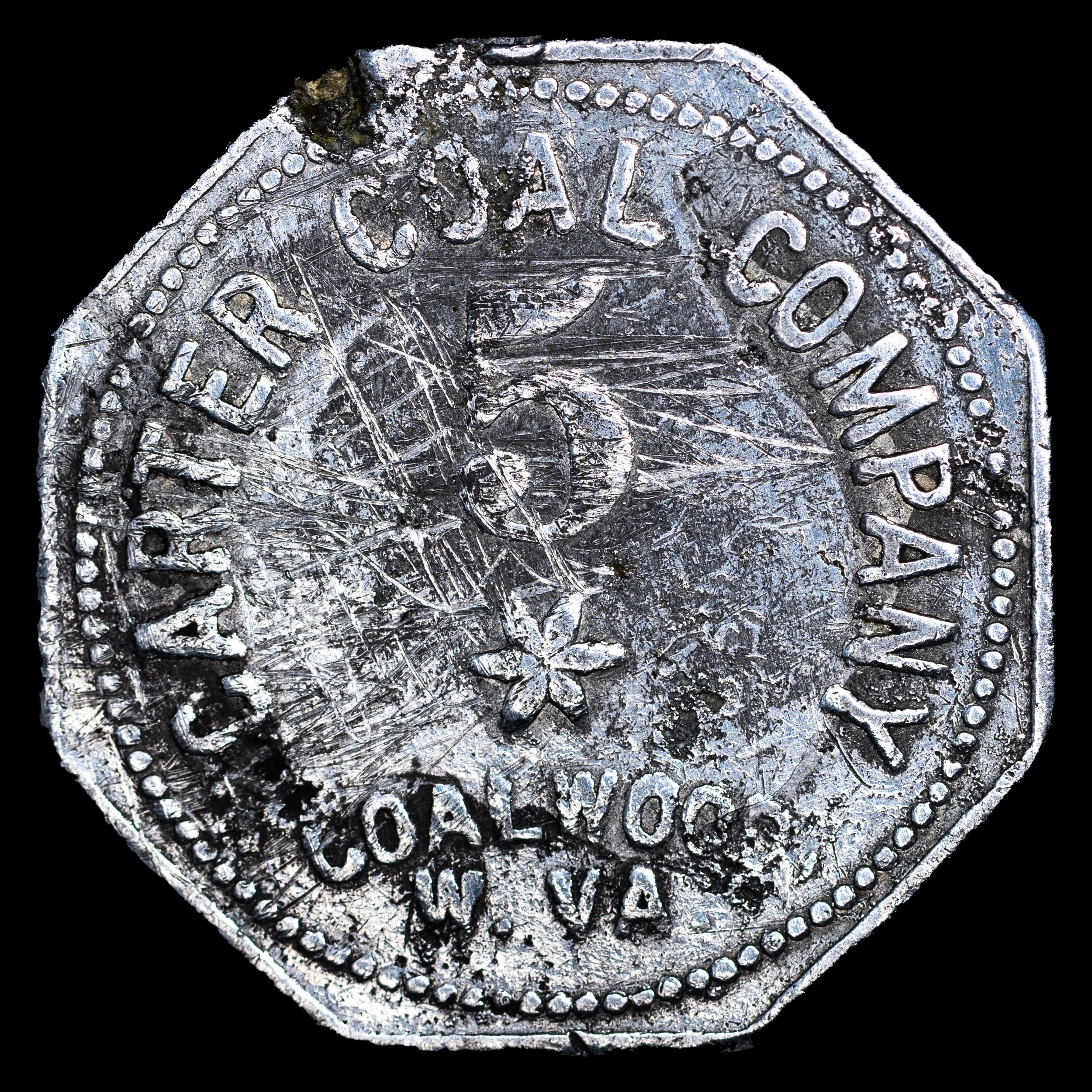 Carter Coal Company, Coalwood 5¢ bottle check token. Obverse.