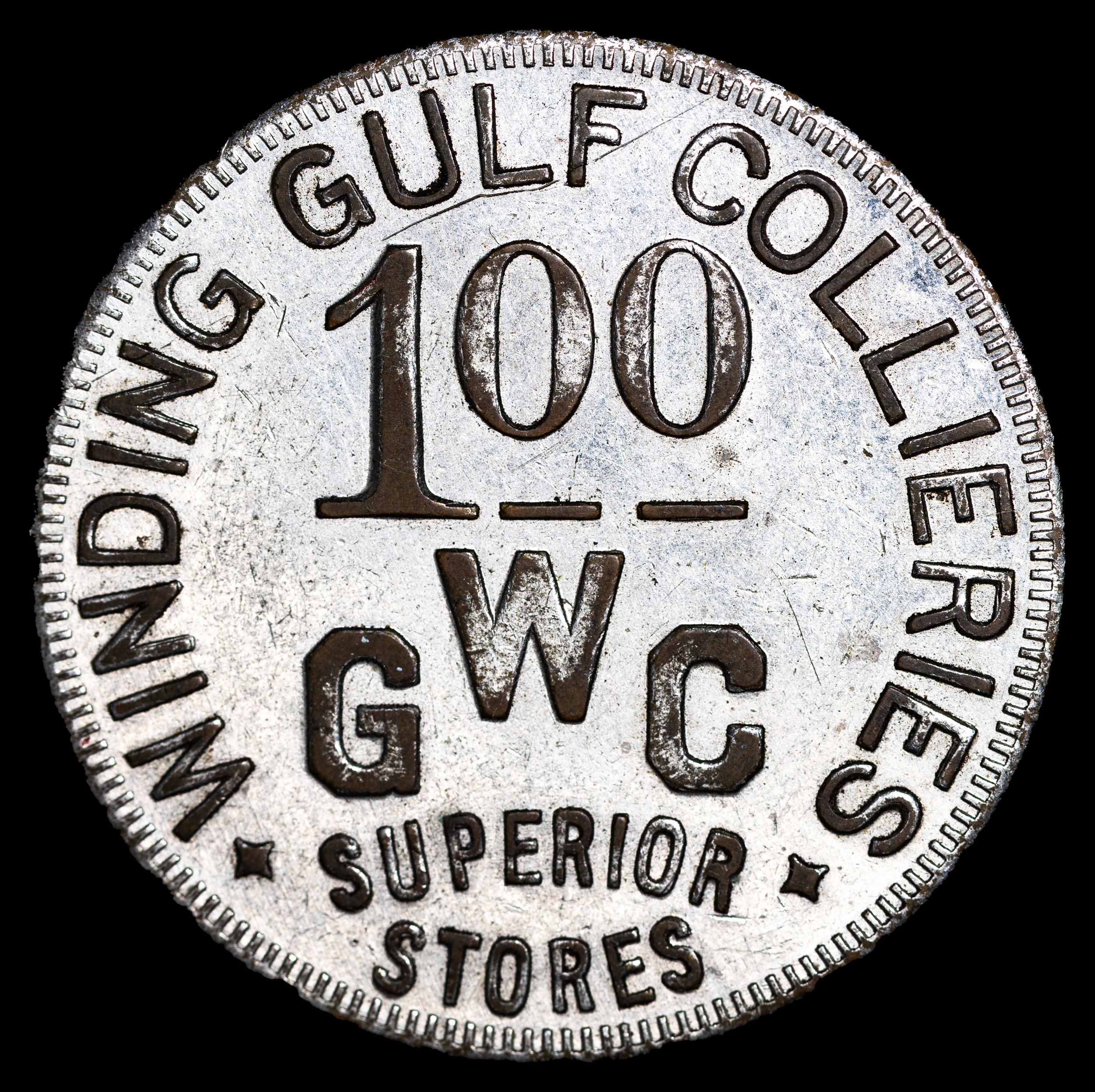 Winding Gulf Collieries, Superior Stores, Davy $1.00 coal scrip. Obverse.