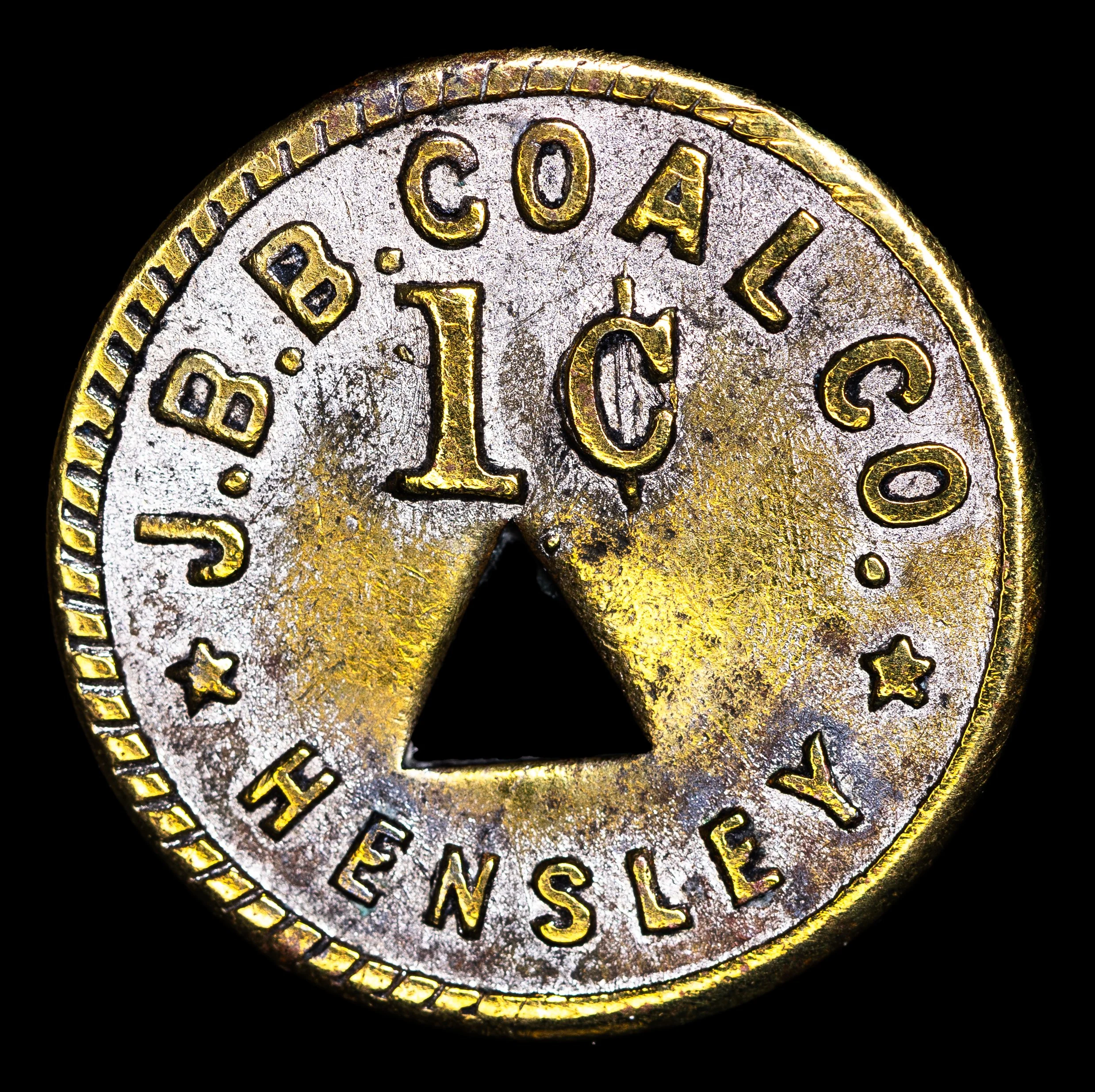 J.B.B. Coal Co., Hensley 1¢ coal scrip. Obverse.