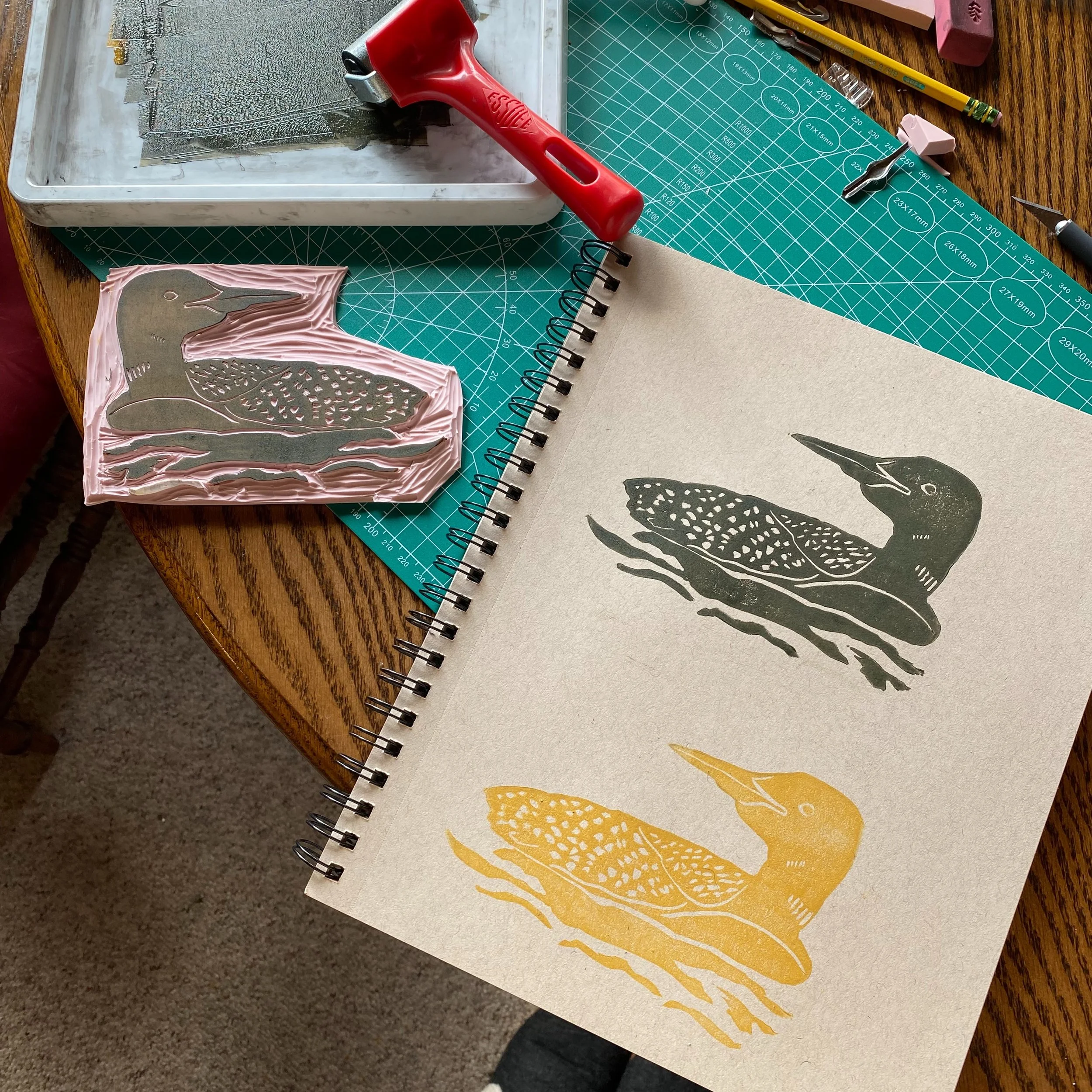 After a wee bit of a hiatus, I&rsquo;m back teaching a lino cut class at the @elyfolkschool ! 
Tuesday, June 16th 9am-12pm (the registration link is in my bio). 
All levels welcome - I firmly believe we all have creativity within us whether or not yo