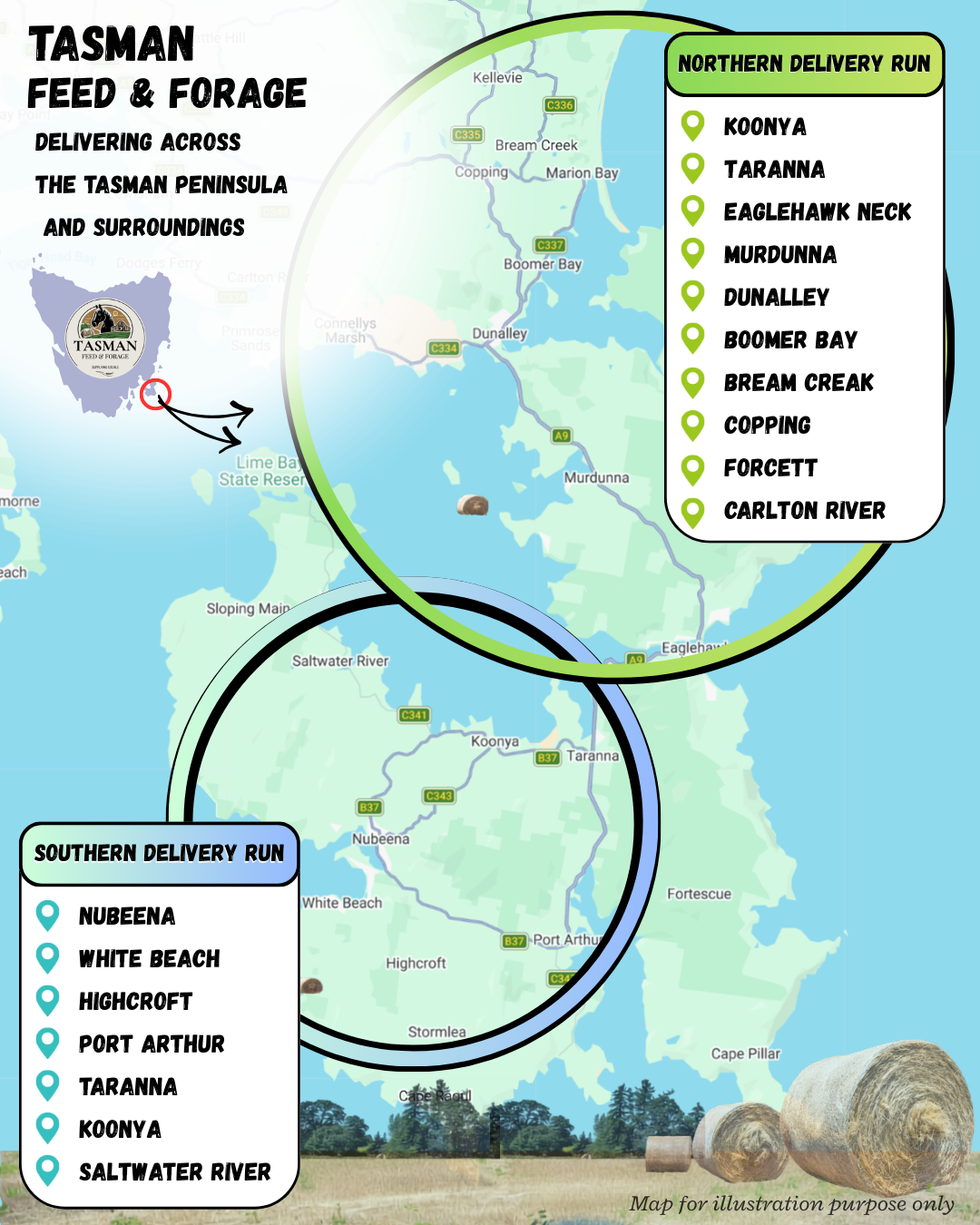 Tasman Feed And Forage Delivery routs, north and south