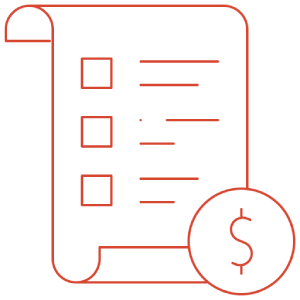 A checklist document with checkboxes, lines of text, and a dollar sign icon indicating costs or expenses.