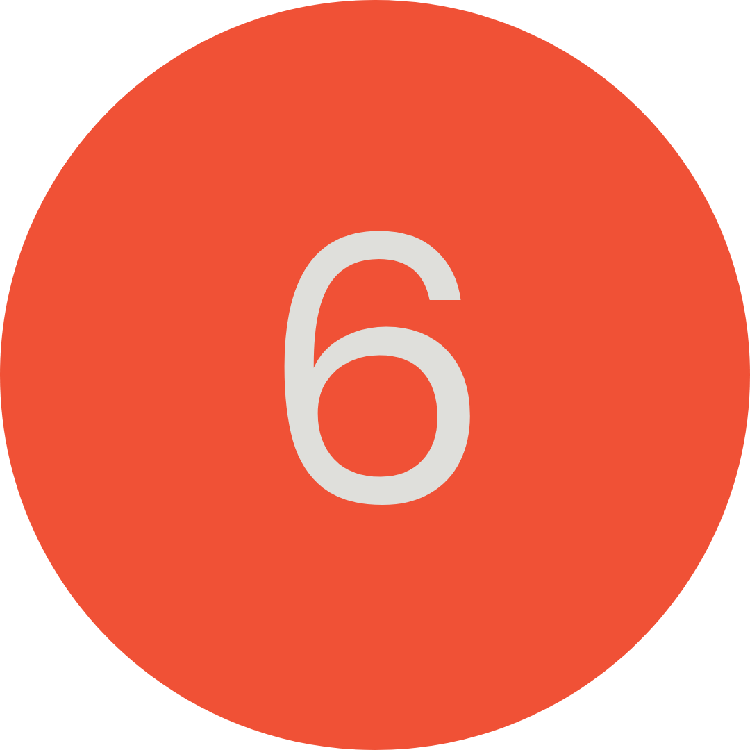 Red circular timer with the number 6 in white in the center.