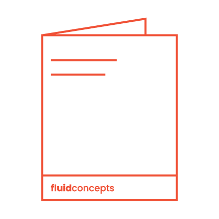 Two stacked sheets of paper with red outlines and text, with "fluidconcepts" written at the bottom.