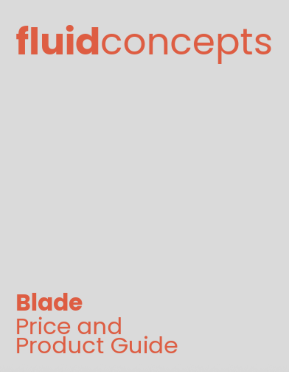 Cover page for Fluid Concepts Blade Price and Product Guide with red text on a gray background.