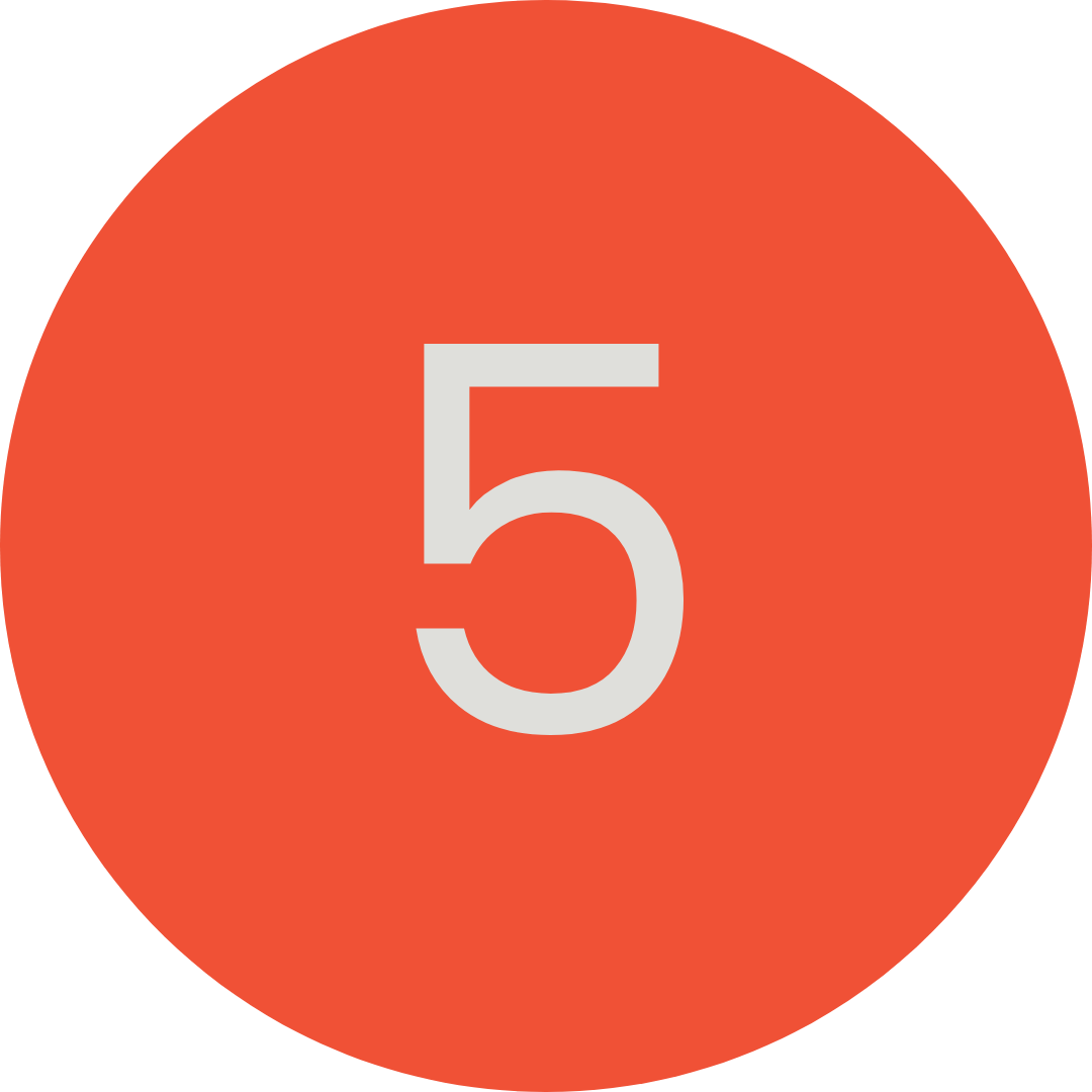 Red circular sign with the number 5 in white text.