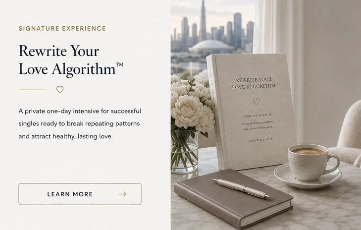 Rewrite Your Love Algorithm™, a private relationship intensive with Joanna L. Cox for singles ready to understand and change recurring relationship patterns.