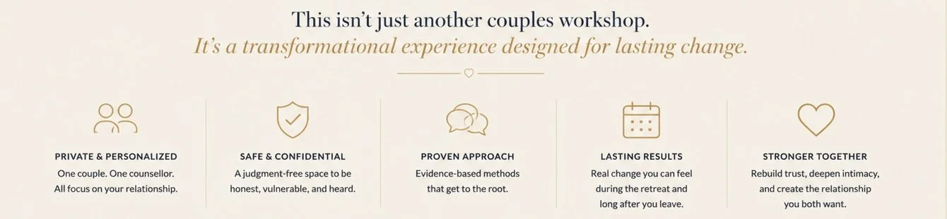 Private personalized couples retreat offering confidential relationship counselling, evidence-based methods and lasting change.