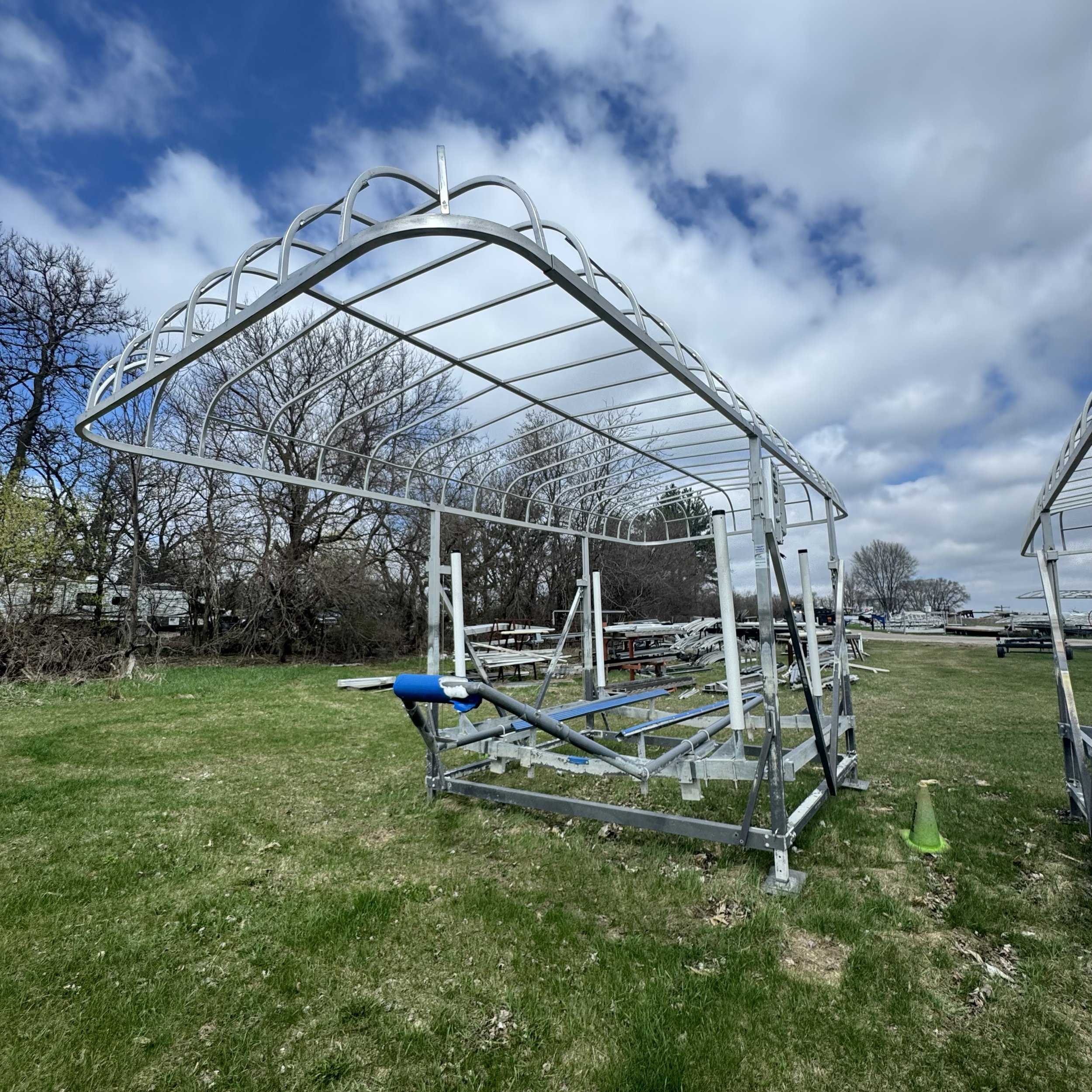 Used ShoreMaster 6,000 lb Boat Lift – 120" AC Electric with 25' x 120" Canopy Frame (Left set) (870-168)