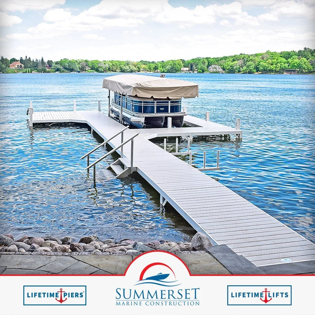 Why this setup works on Oconomowoc Lake:
&bull; Minimalist frame = clean, open footprint
&bull; Classic HDPE decking = wood look without upkeep
&bull; Flexible layout for pontoons, swim space, and access
Built to fit the shoreline &mdash; not overwhe