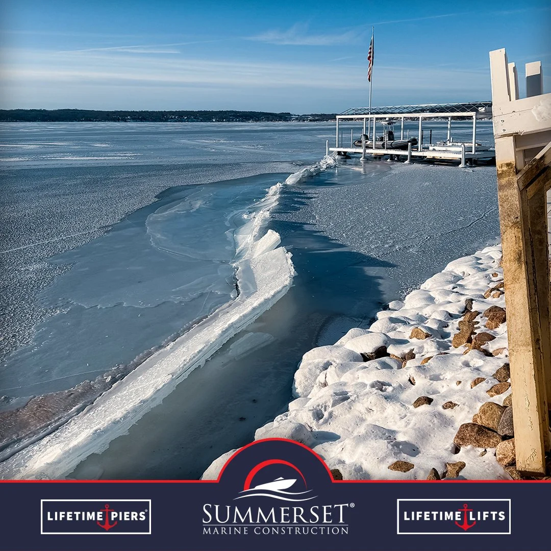 Ice moves. Pressure builds. Weak docks fail.

This Lifetime All Seasons HD Pier on Geneva Lake is built for Midwest ice movement &mdash; a permanent, engineered solution designed to remain in place year after year.

👉 See it at the Chicago Boat Show