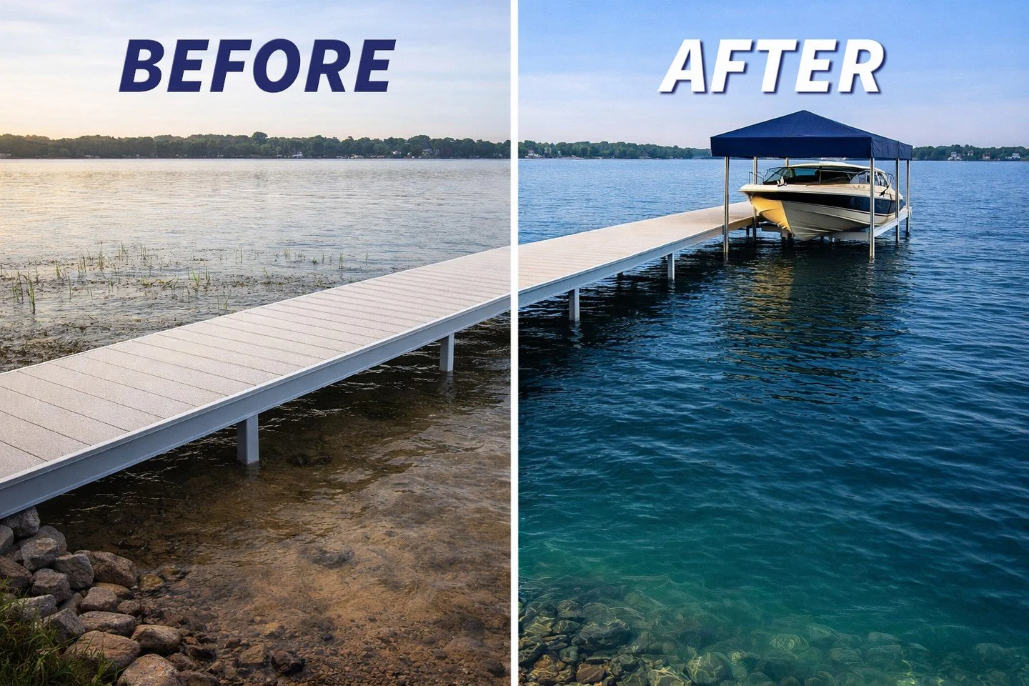 From shallow and unusable&hellip; to clean, open access.

Sediment buildup can slowly reduce water depth near your shoreline &mdash; making it harder to reach your pier and increasing the risk of hitting bottom.

Dredging removes that buildup and res