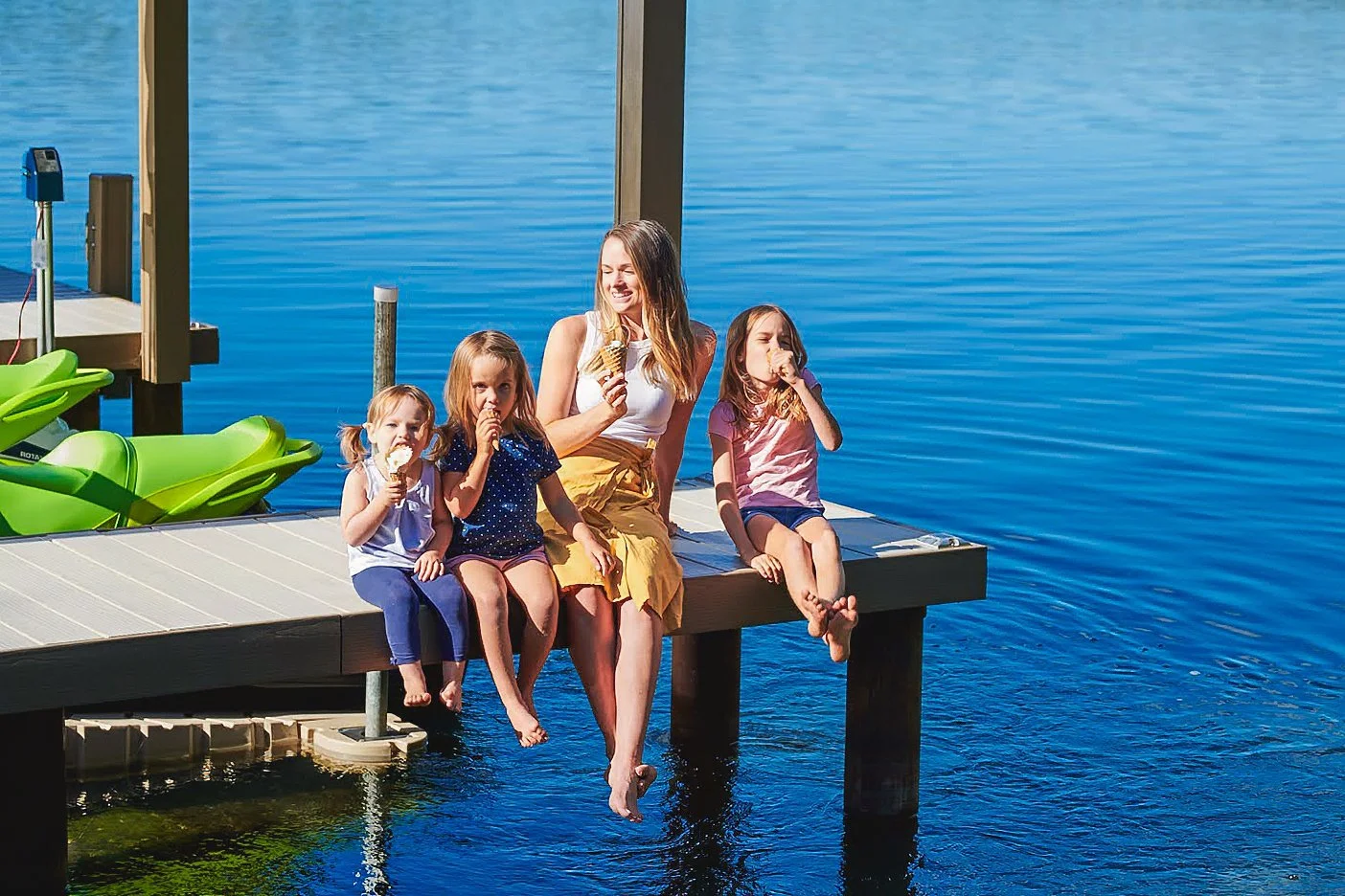 Mother&rsquo;s Day looks better at the end of the pier.

Calm water, a kayak waiting nearby, and the whole crew lined up with their feet over the edge. Our Lifetime All Seasons Pier is made to live outside through the seasons, so your gathering spot 