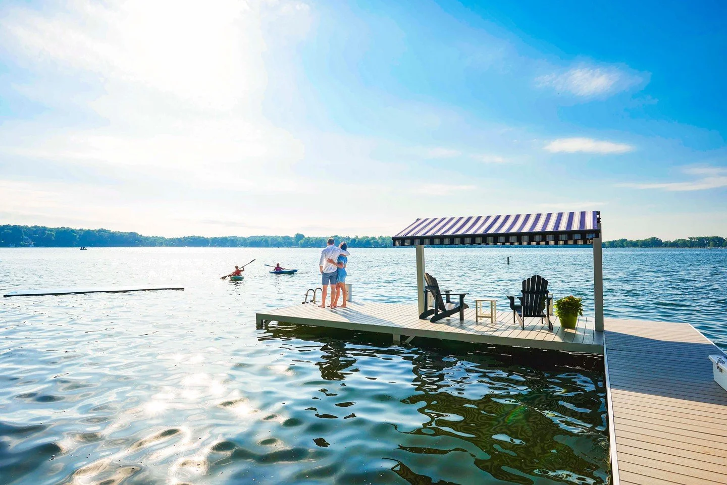 Summer looks better from the end of the pier.

This Lifetime Minimalist Pier keeps the view wide open and the vibe effortless, whether it is a quick swim before dinner or a slow sunset sit under the canopy. It is a shoreline investment that pays you 