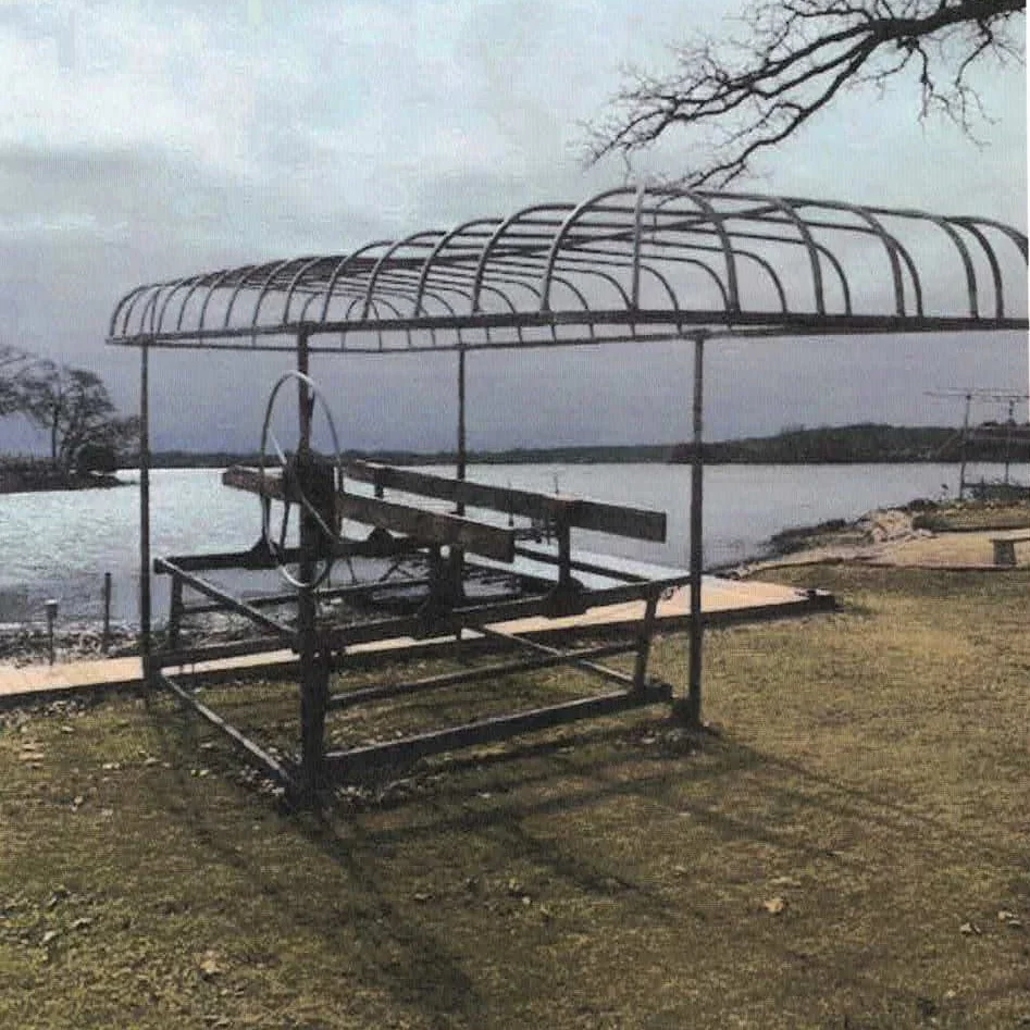 Used ShoreMaster Manual Cantilever Boat Lift – 3,000 lb with 20' Canopy Frame (870-291)