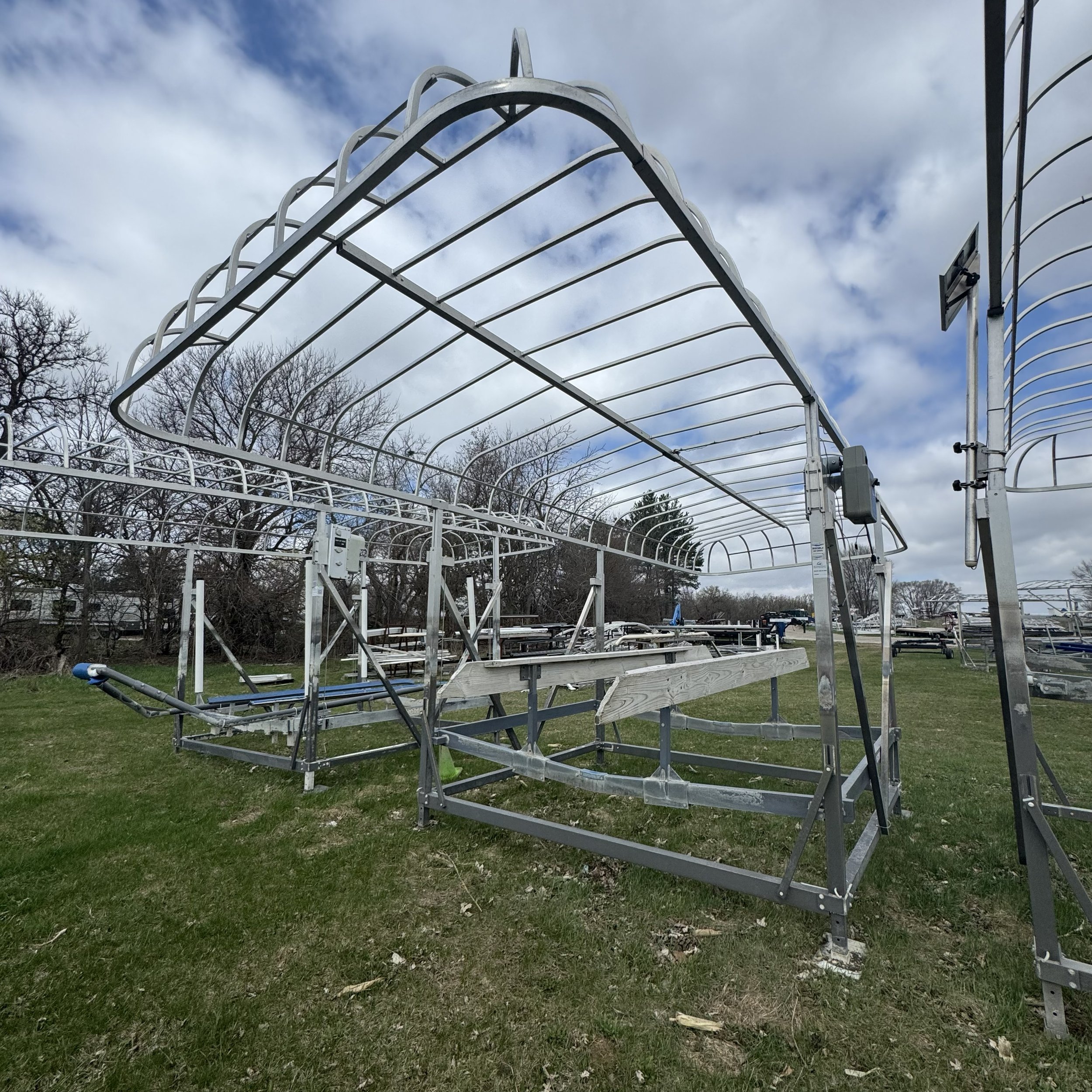 Used ShoreMaster 6,000 lb Boat Lift – 120" AC Electric with 25' x 120" Canopy (870-216)