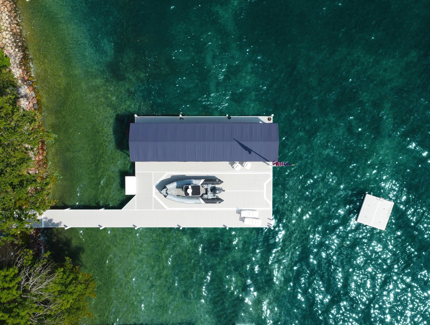 Lifetime All Seasons HD Pier with built-in boat lift on Geneva Lake