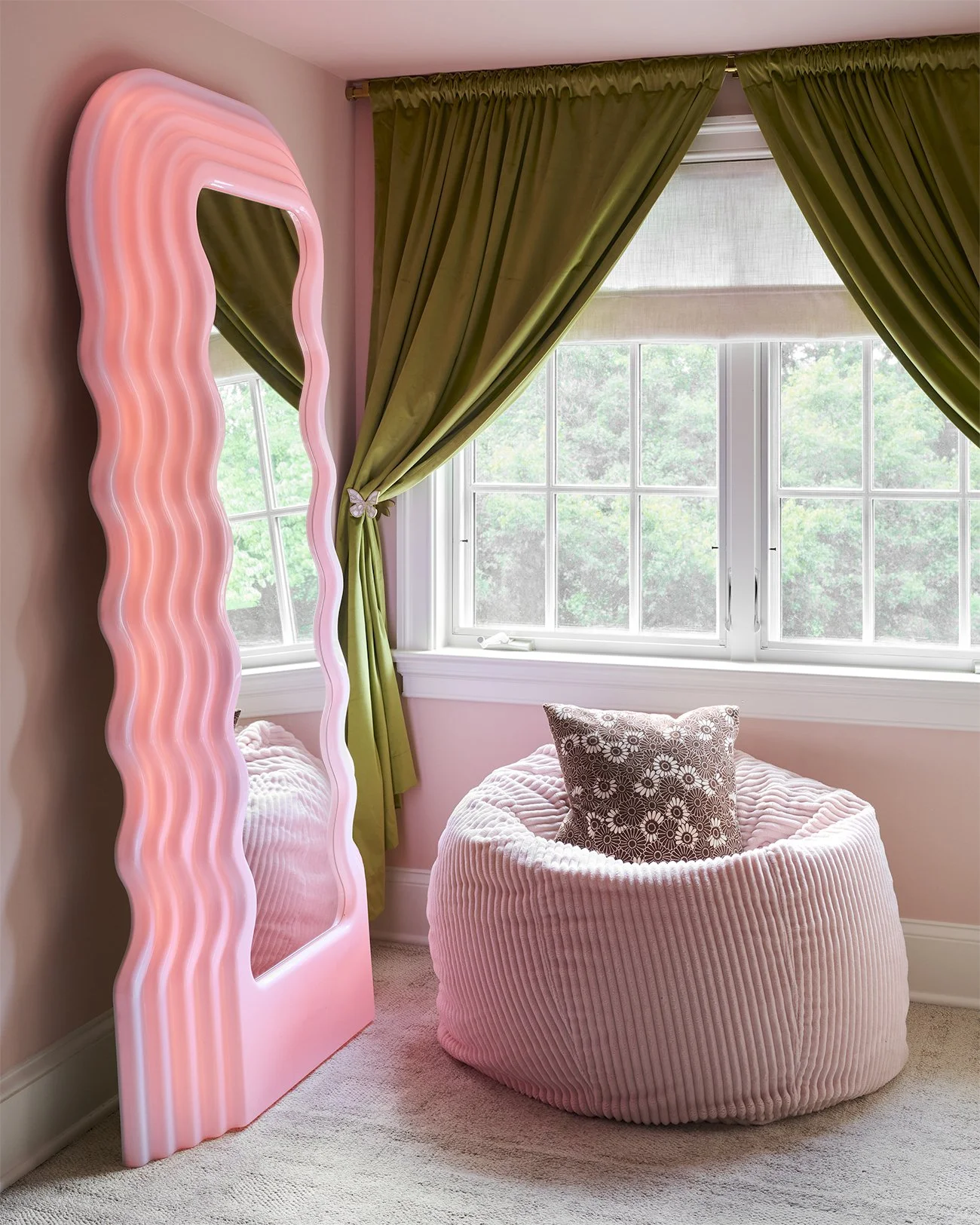 pink and green tween bedroom interior design main line philadelphia pink light up floor mirror bean bag