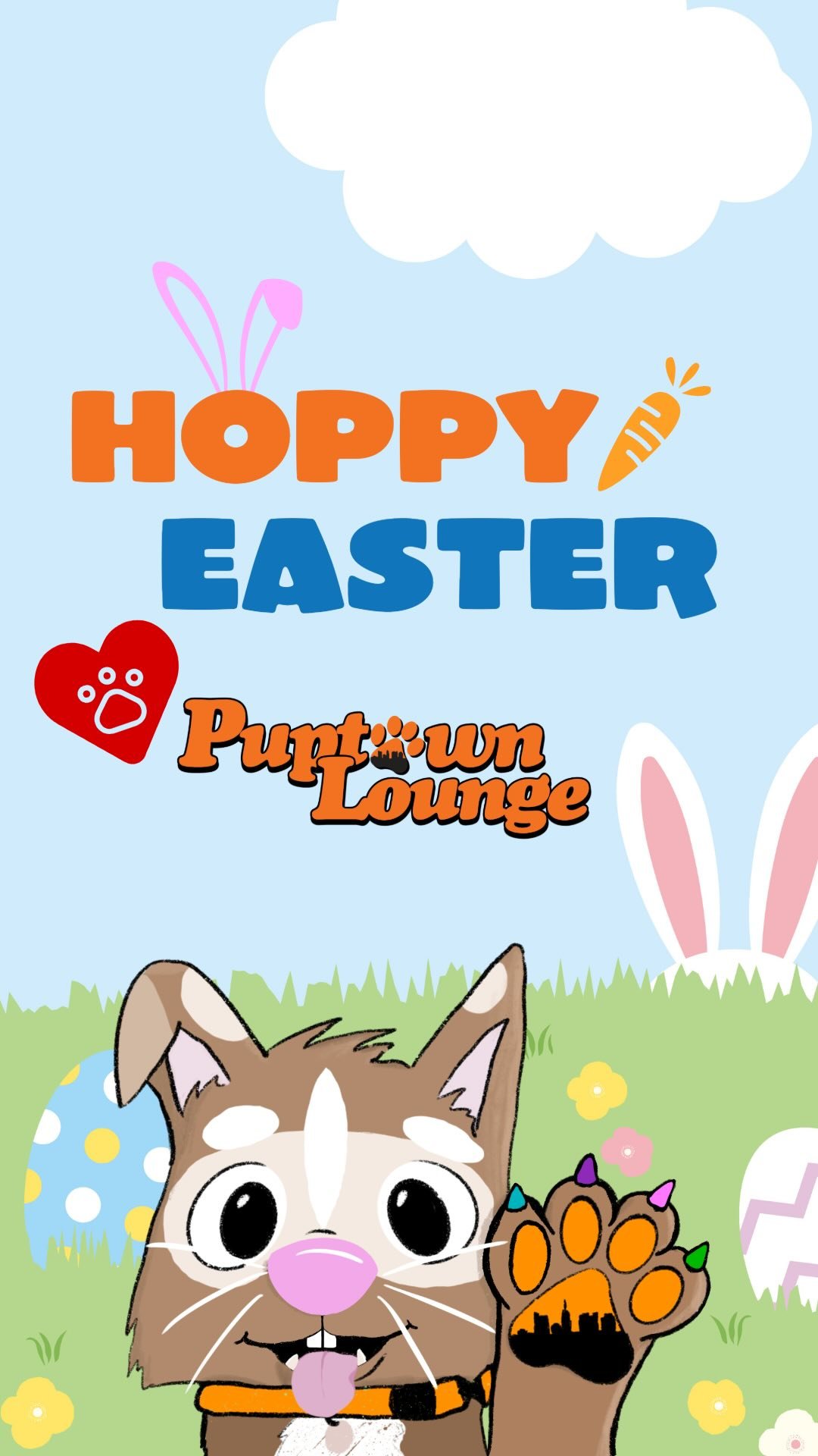 Hey hey — and Hoppy Easter from all of us at Puptown Lounge! 🐰💐🐾
We’re still smiling from last Sunday’s Easter Bunny Photoshoot & Egg Hunt! Huge thanks to every pup and person who joined the fun, posed with the Bunny, sniffe