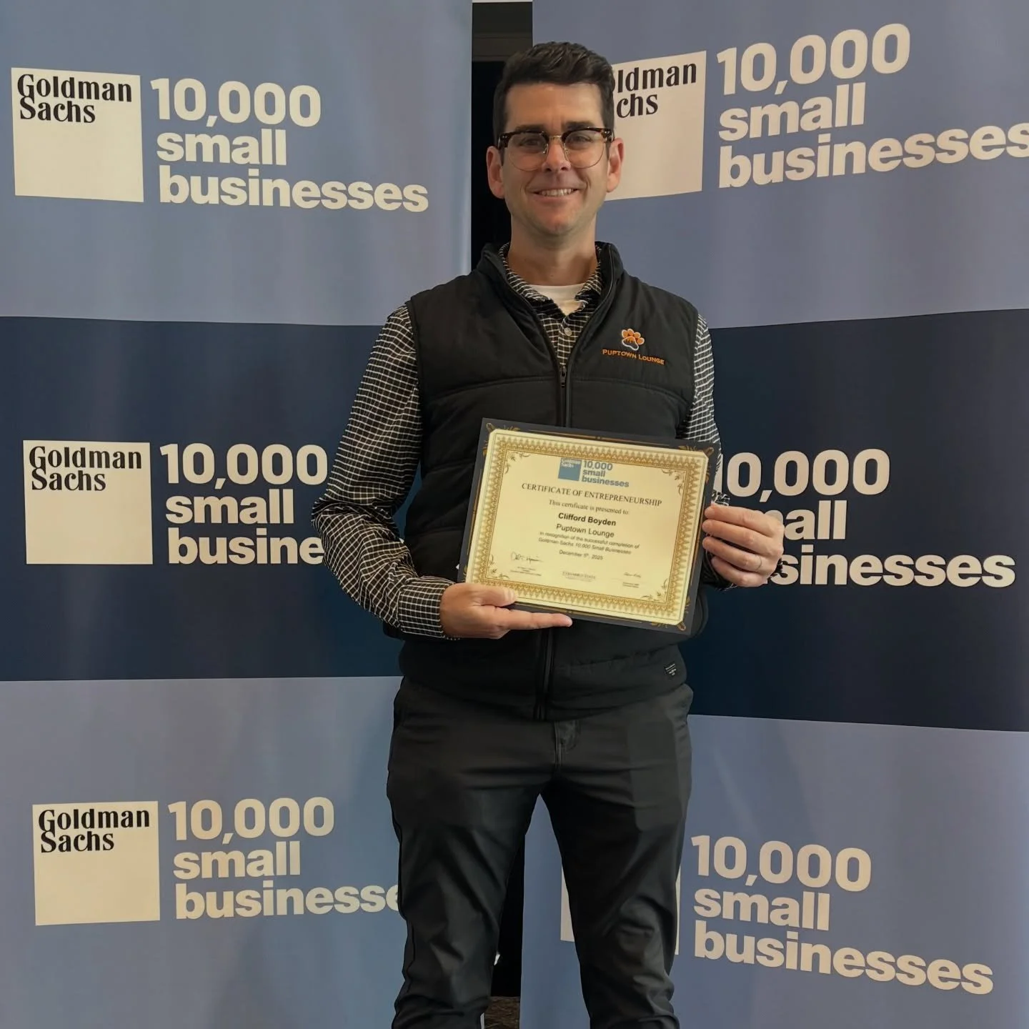 🎉 BIG congratulations to our co-owner, Cliff!

Today he wrapped up his Goldman Sachs 10,000 Small Businesses program with a special ceremony at CSCC, a huge milestone and well-deserved recognition of all the hard work he pours into Puptown Lounge ev