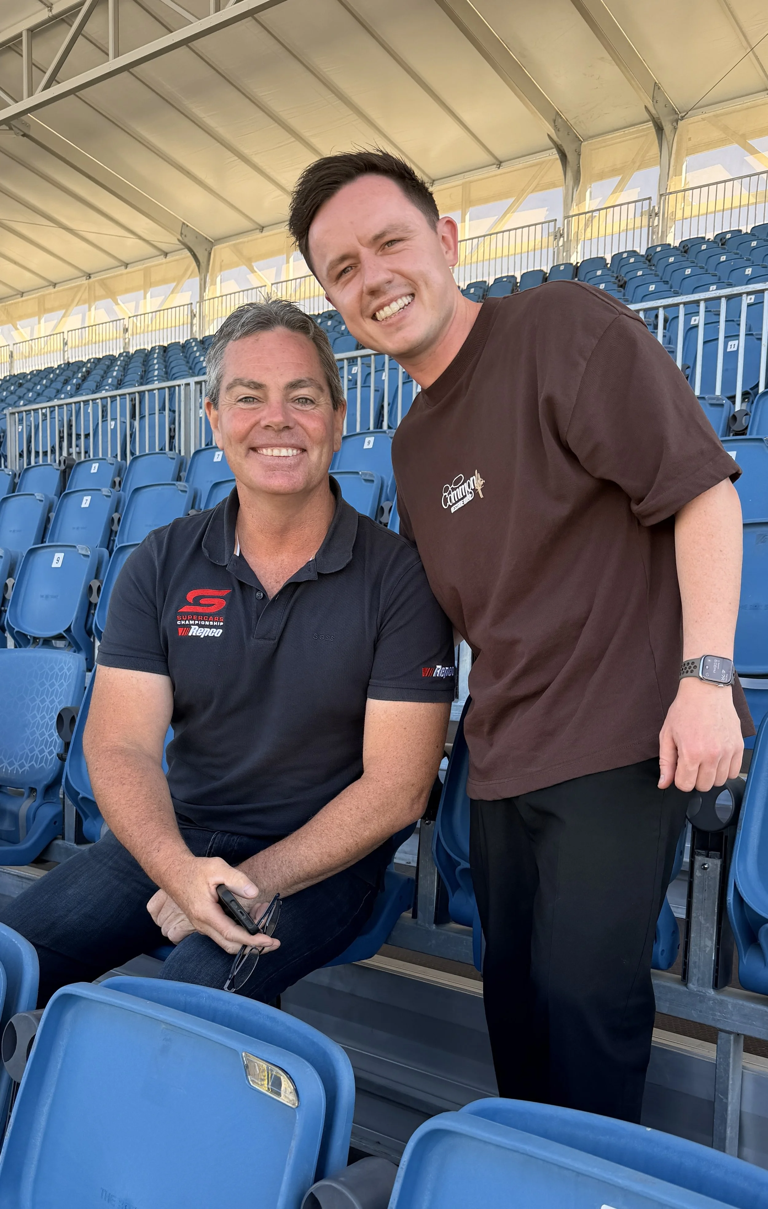 Brad at the V8 supercars Grandstand with Craig Lowndes