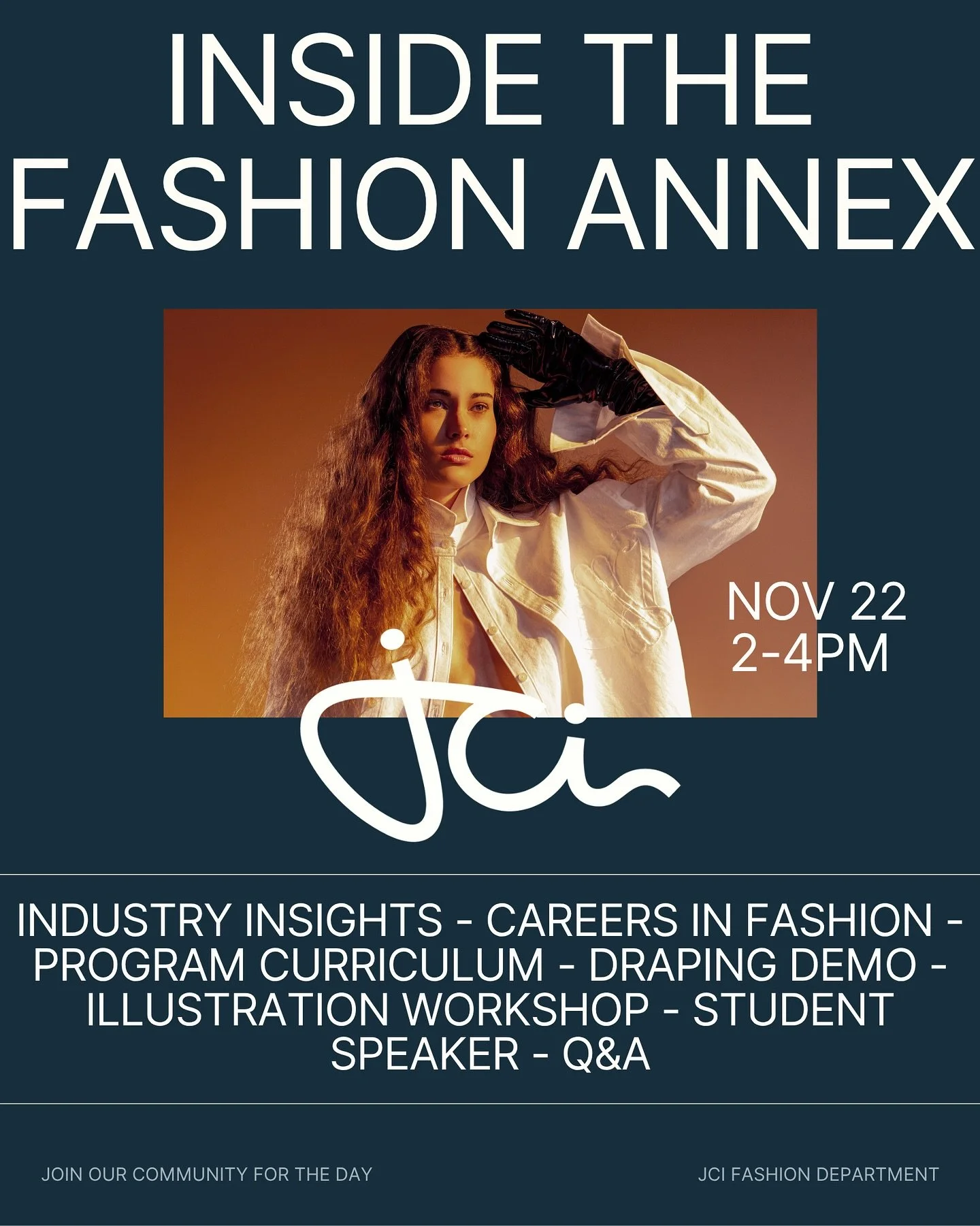 Choosing to invest in your education is a big deal, so come feel it out first! Join us this Saturday at JCl (from 2-4 PM) for an interactive Fashion Info Session. Meet the team, ask questions, watch a live draping demo, and join in for a quick illust