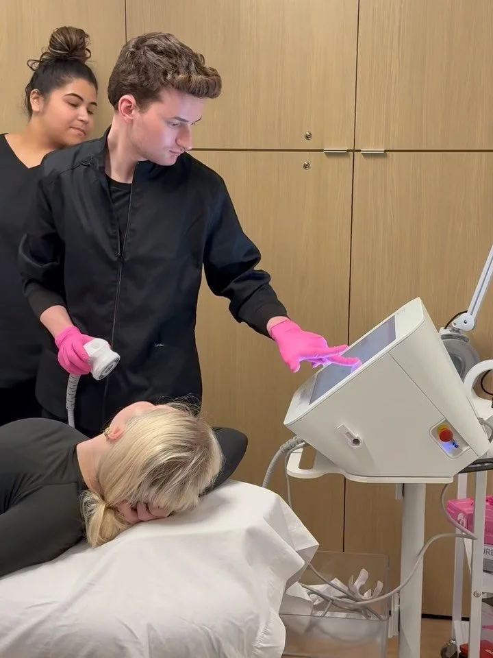 Students in our Skin+ program gathered in the laser room to learn how to use the EndyMed machine for skin tightening. The treatment is non-invasive and uses radio frequency to stimulate collagen and firm loose skin. It&rsquo;s similar to Morpheus8 (t