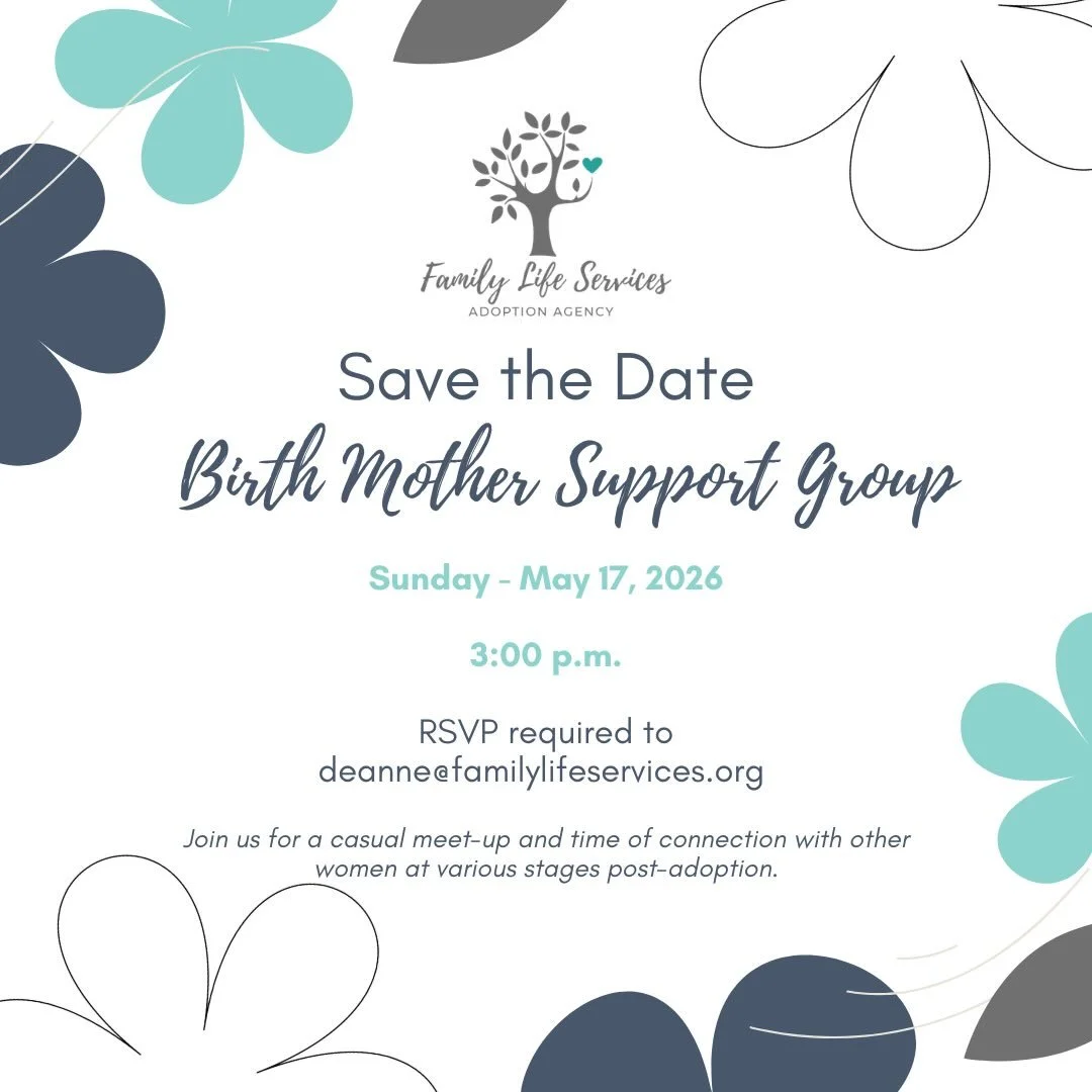 Our spring birth mom support group date is May 17th! Please RSVP to deanne@familylifeservices.org - we hope to see you there!