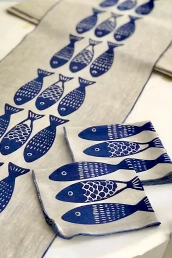 Cobalt fish linens by Moontea Artwork