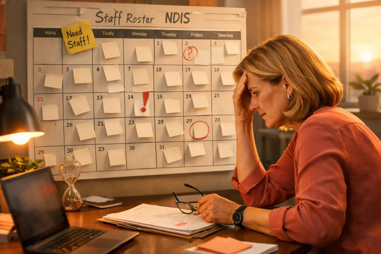 Stressed manager looking at staff roster