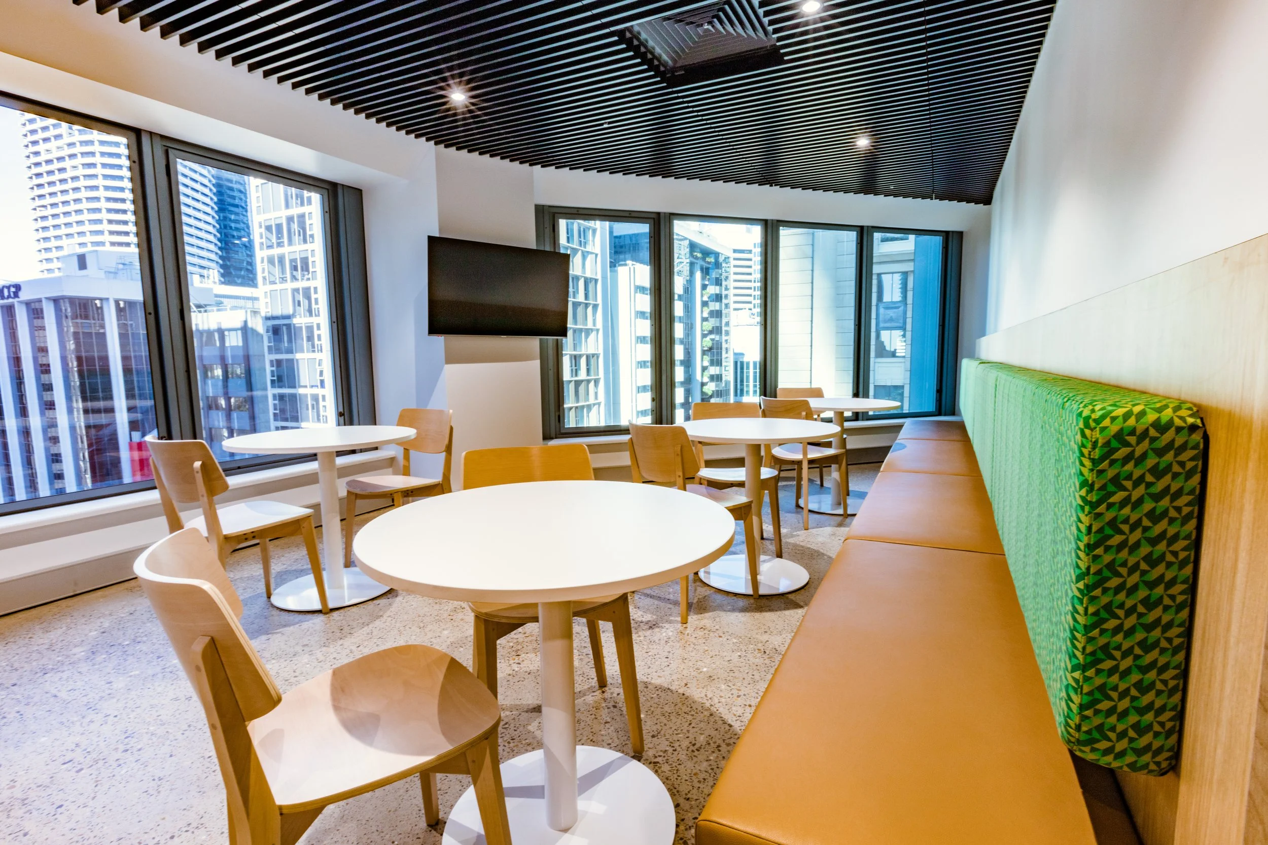 Law In Order Office Fitout | Workplace Breakout Space Design Brisbane

This Law In Order office fitout features a contemporary workplace breakout space designed to support collaboration, connection, and employee wellbeing. Custom banquette seating, t