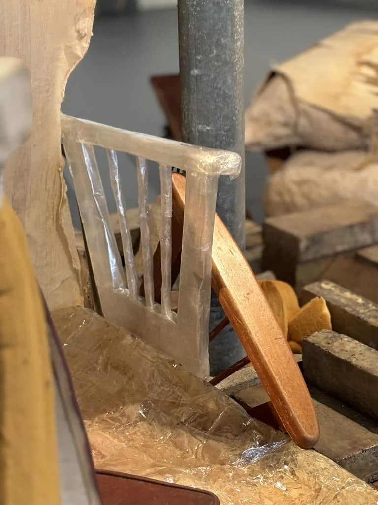 Detail "Domestic Skins," 2024.
clear tape moulds from armchair.