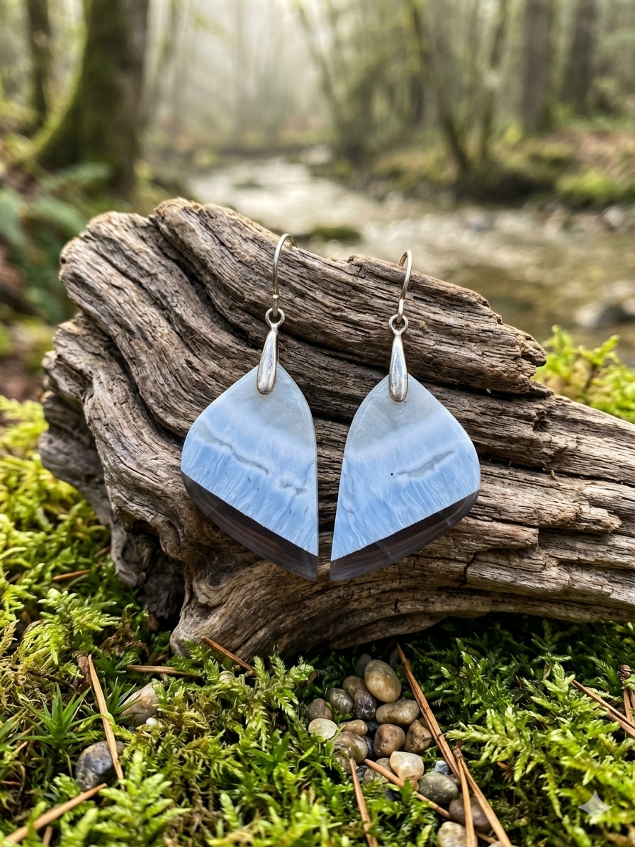Natural Owyhee Blue Opal Earrings with Sterling Silver Hooks