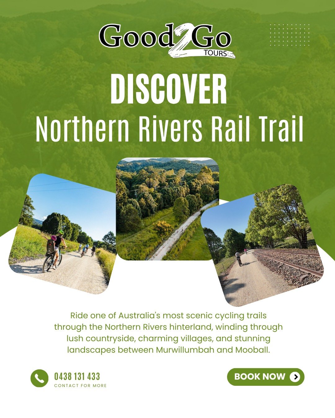 Swap the screen for scenery and ride the Northern Rivers Rail Trail - one of Australia's most beautiful cycling routes 🚴&zwj;♀️

You'll pedal through lush hinterland countryside, roll through charming little villages, and soak in stunning landscapes