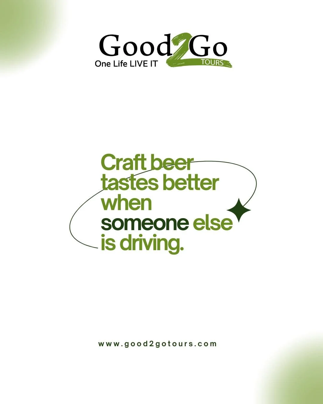There's nothing like cracking into a cold craft beer knowing you don't have to worry about getting home 🍺

That's the beauty of a Good2Go tour - you get to enjoy every tasting, every venue, every moment while we take care of the driving.

Round up y