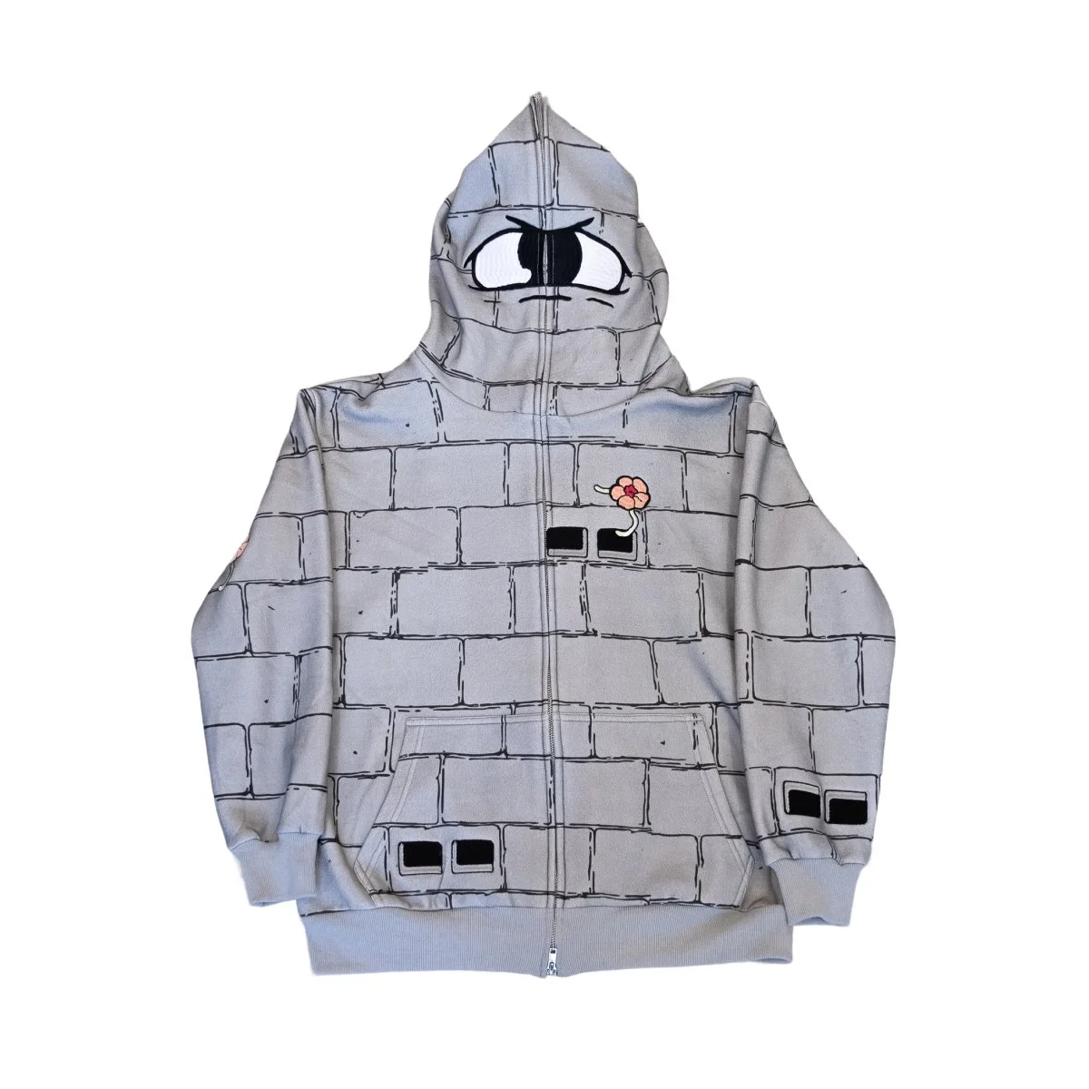 FULL ZIP CONCRETE GRAY HOODIE w/ embroidery