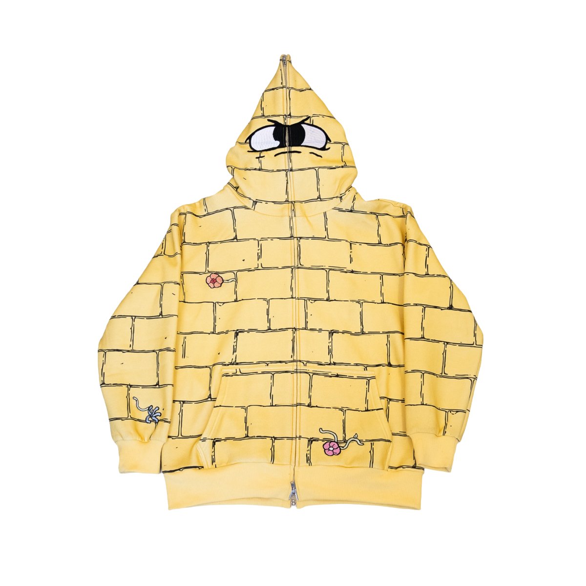 FULL ZIP CONCRETE YELLOW HOODIE w/ embroidery