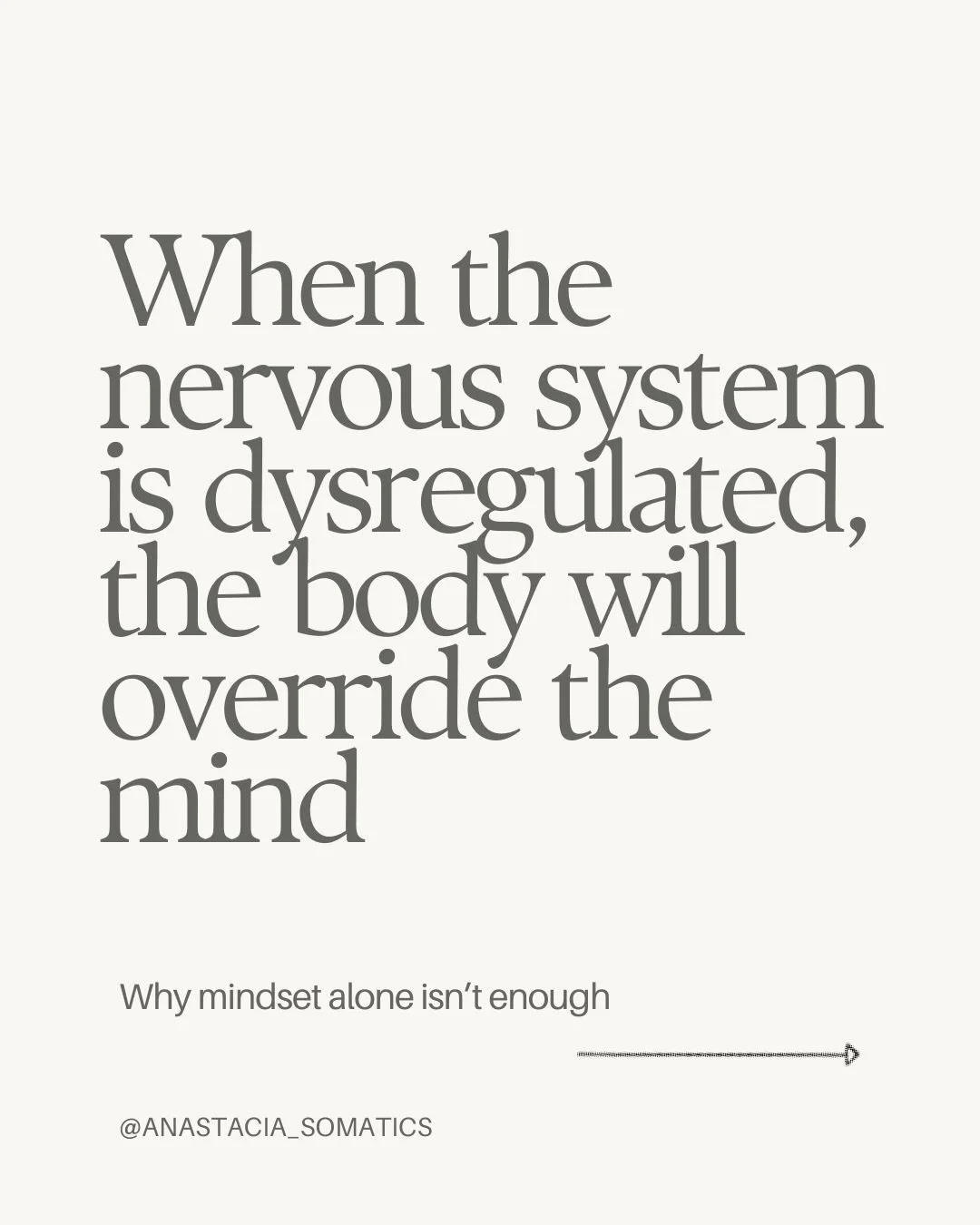 Speed (staying busy) does not equal safety (regulation).

When the nervous system is dysregulated, the body will override the mind.
No amount of mindset work or positive thinking can bypass physiology.

This Saturday, I&rsquo;m teaching how to recogn