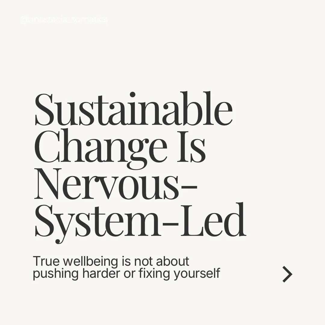 Sustainable change isn&rsquo;t about fixing yourself.
It&rsquo;s about creating safety inside your system.

When the body feels supported, growth happens naturally - without exhaustion, urgency, or force.

This is the work I care most about.
Not perf